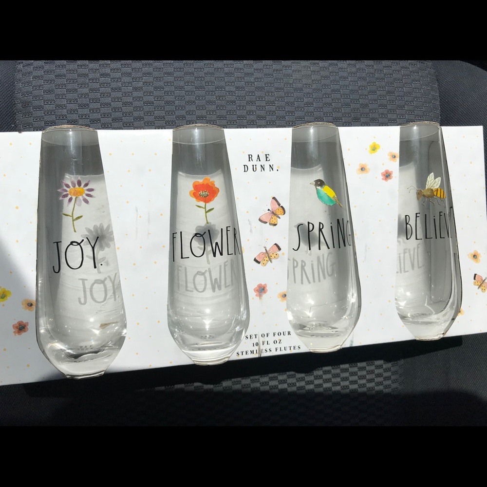 Rae Dunn stemless flutes Spring theme